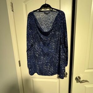 Lands’ End Blue and White Patterned Top Wrinkle Free Cowl Neckline 3x